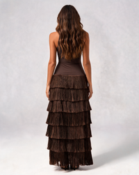 Amaya Tie-Dye Tassel Halter Maxi Dress - Brown