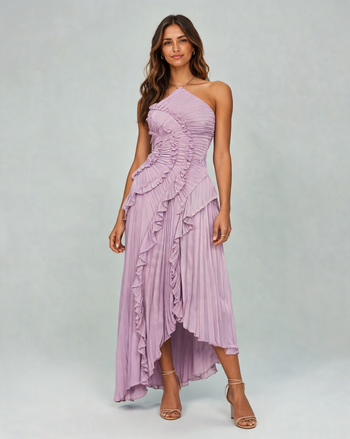 Seraphine Pleated Ruffle Halter Maxi Dress