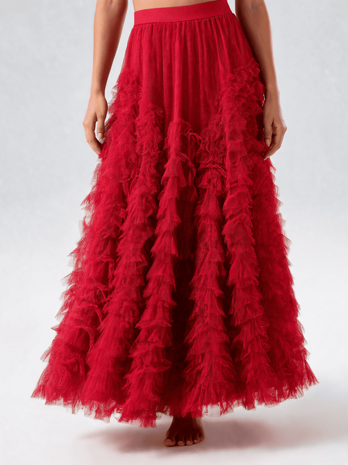 Deliissa Tiered Tulle High-Waist Maxi Skirt
