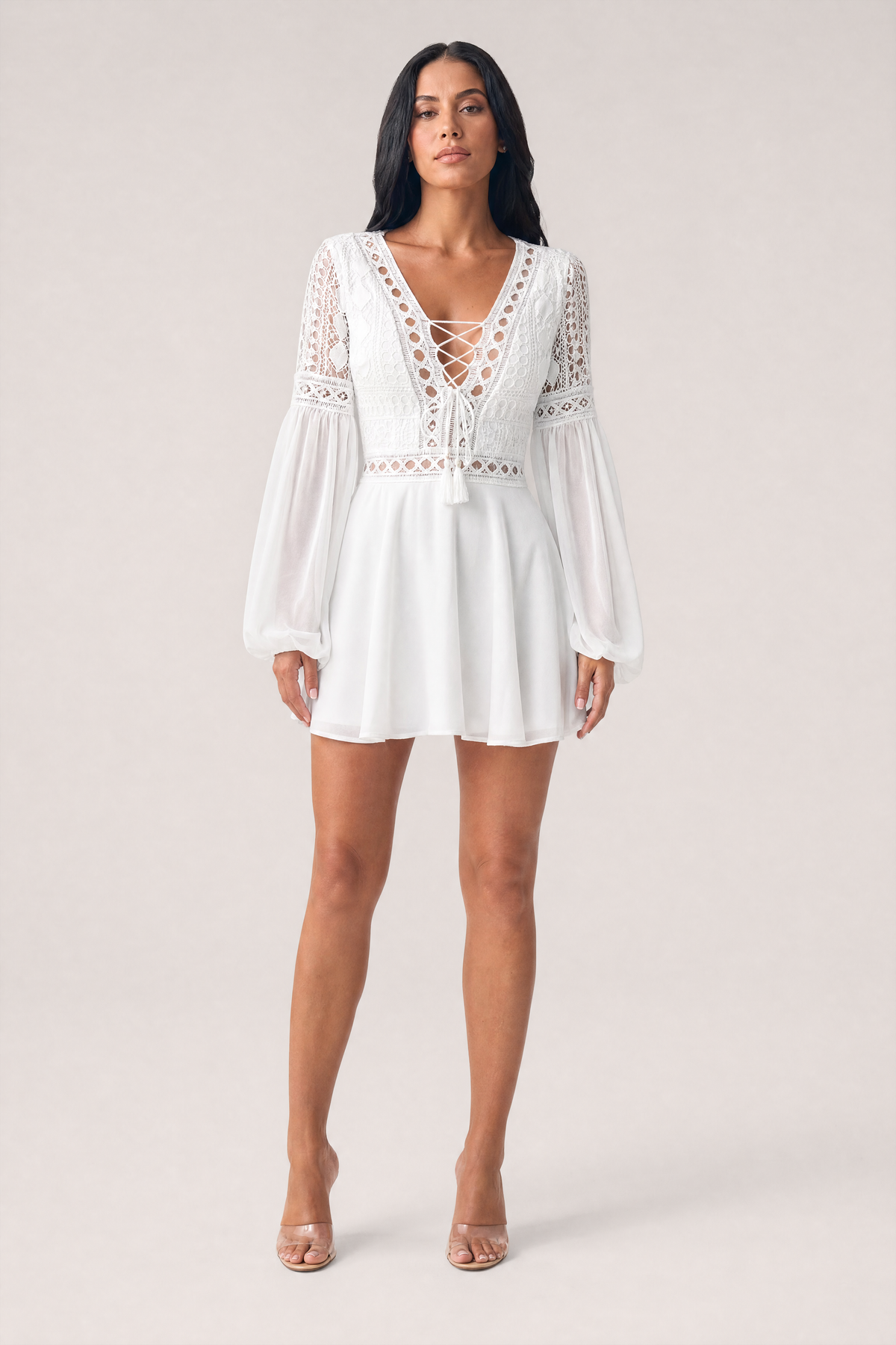 Isla Lace Mini Dress — White grey studio variant image