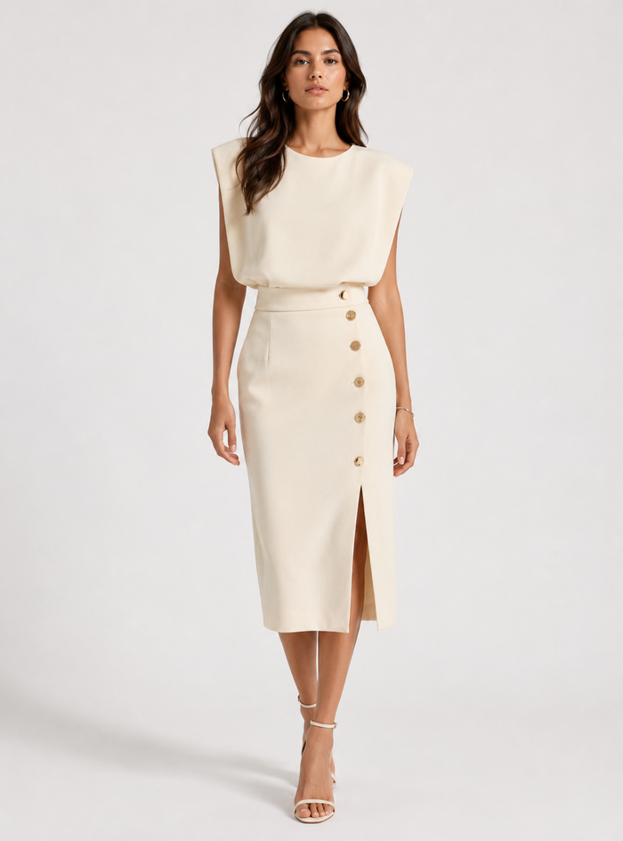 Camille Structured Button-Front Midi Dress - product image 1