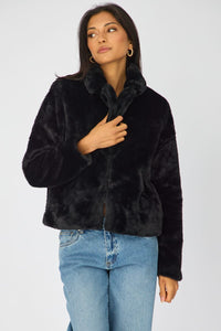 Noella Black Collared Faux-Fur Jacket - product image 2