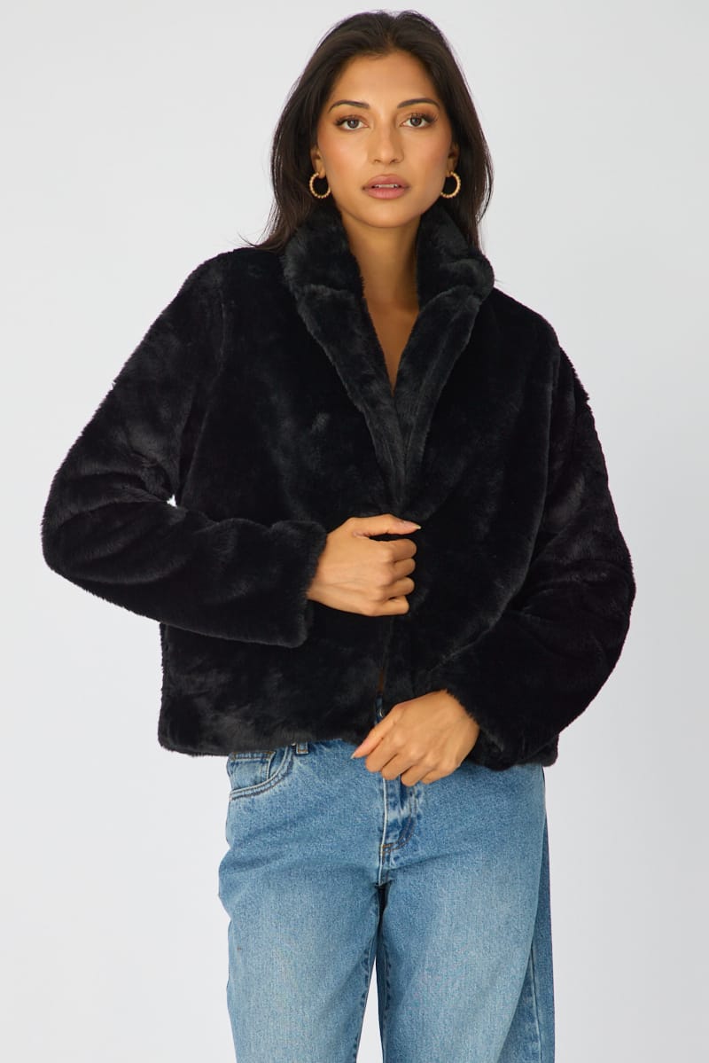 Noella Black Collared Faux-Fur Jacket - product image 4