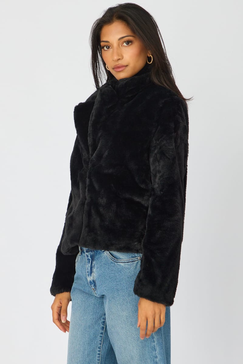 Noella Black Collared Faux-Fur Jacket - product image 5