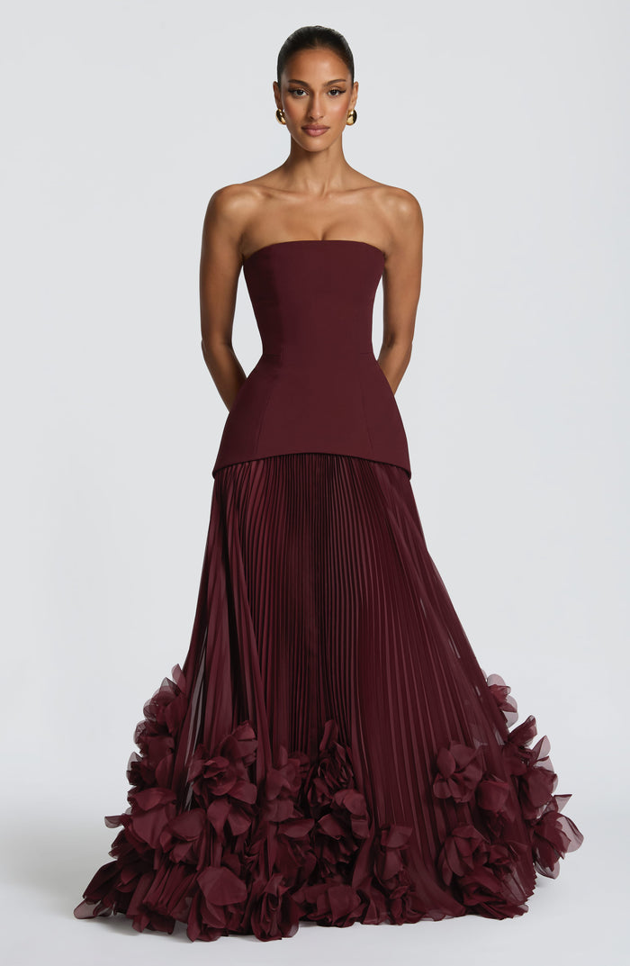 Seraphina Floral-Appliqué Strapless Evening Gown - Cherry Red - product image 1
