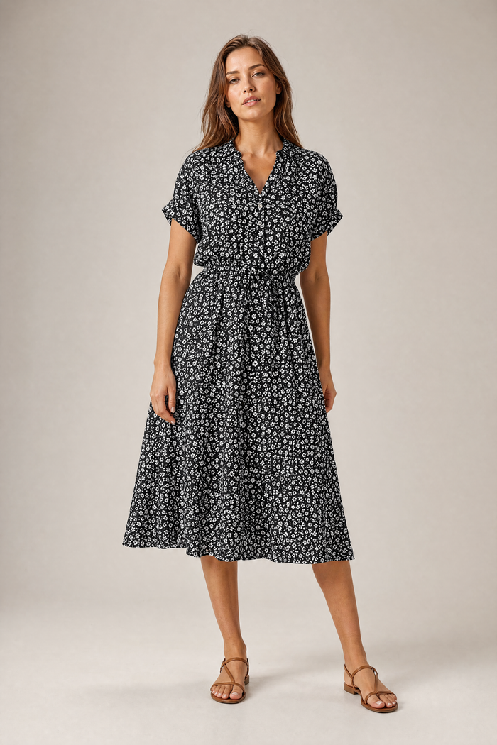 Sienna Floral Shirt Dress — Black studio listing image
