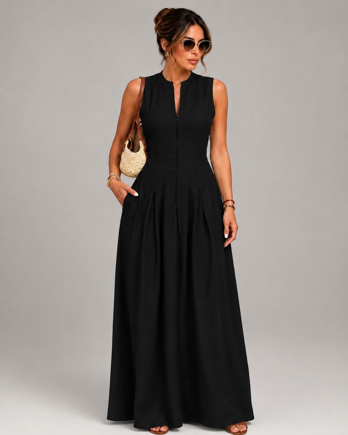 Scarlett Pleated Sleeveless A-Line Maxi Dress