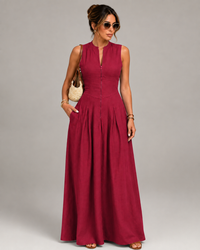 Scarlett Pleated Sleeveless A-Line Maxi Dress