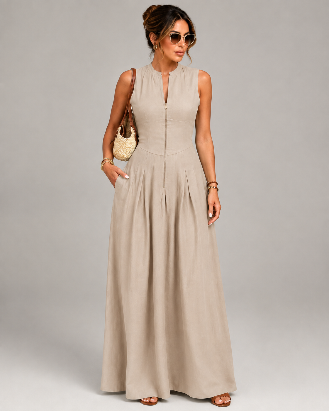 Scarlett Pleated Sleeveless A-Line Maxi Dress