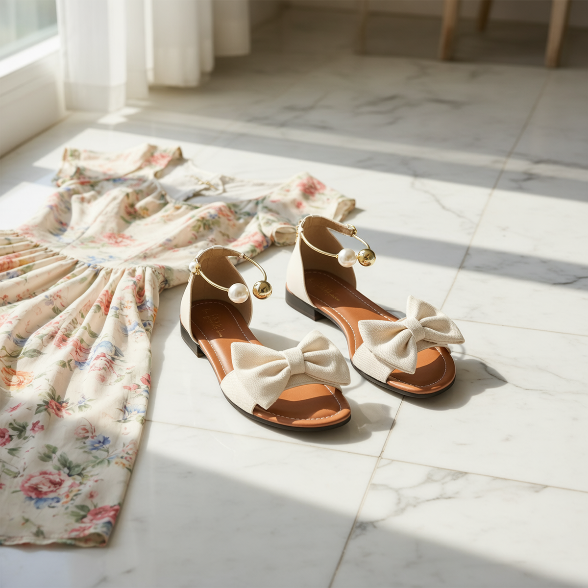 Lunabow Pearl-Cuff Bow Flat Sandals - product image 5